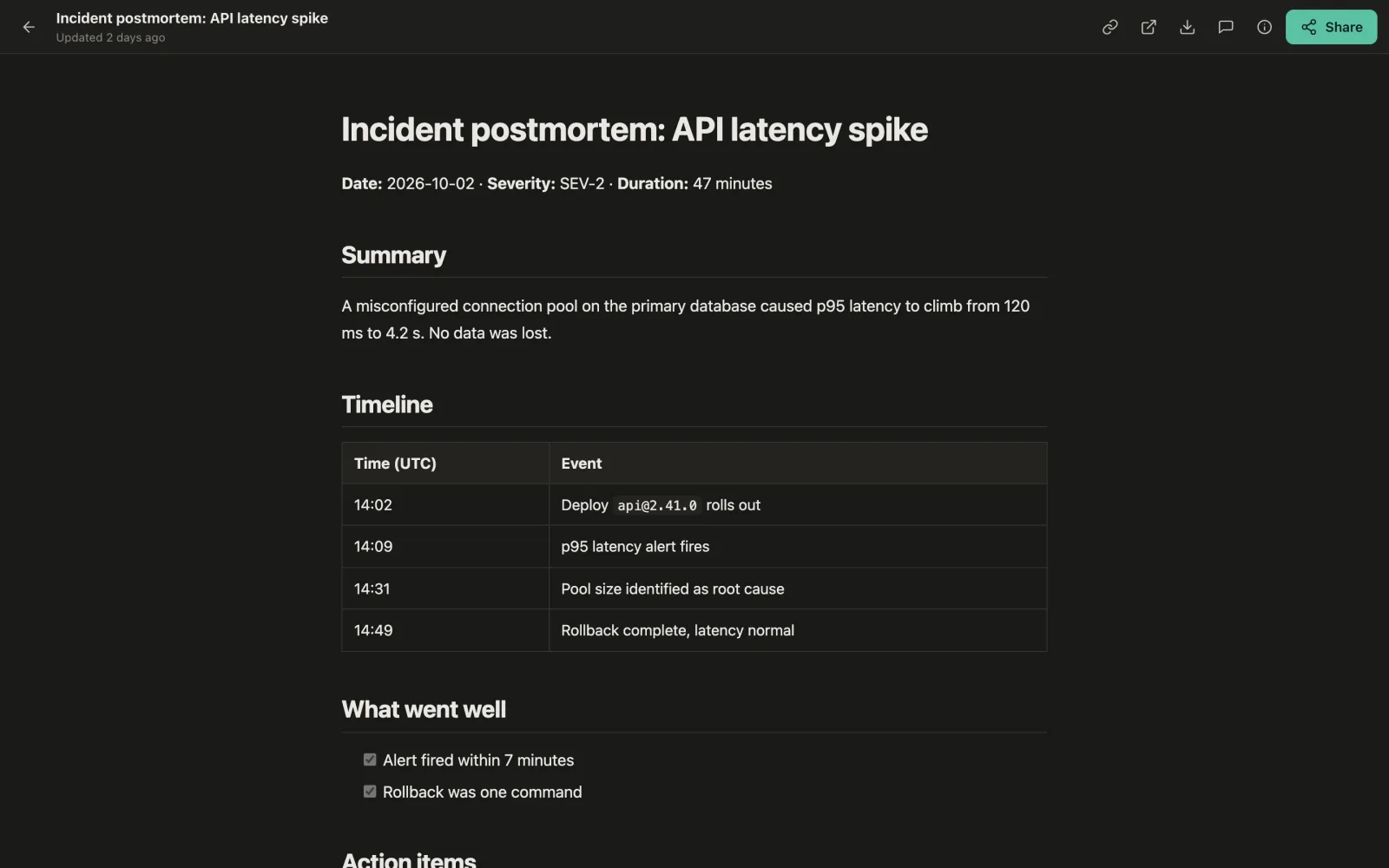 A Markdown artifact rendered in dark mode